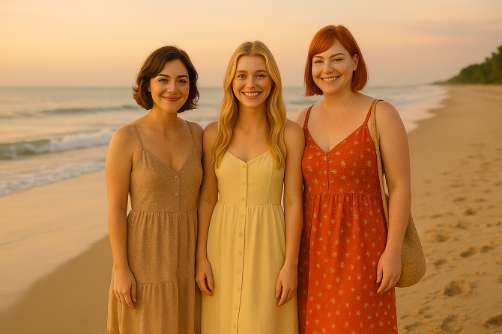 Painting of Alexandra, Holly and Lilly Anna, at the beach.